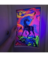 BLACK STALLION Horse Mountain Sunset Flocked Blacklight Vintage Poster 1975 - $81.42 CAD