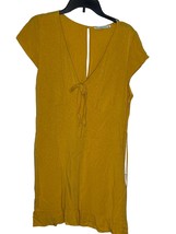 Abercrombie &amp; Fitch Women Dress Printed V-Neck Tie Waist Cap Sleeve Yellow Large - £15.81 GBP