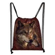 Cool Howling Wolf Print Drawstring Bag Women Men Storage Bags for Travelling Sof - £13.52 GBP