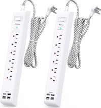 2 Pack Extension Cord 10ft Power Strip Surge Protector with 6 Outlets 4 USB Char - £74.07 GBP