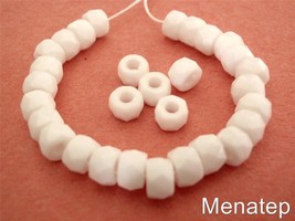 25 6 x 4mm Czech Glass Faceted Crow Beads: Opaque White - $2.41