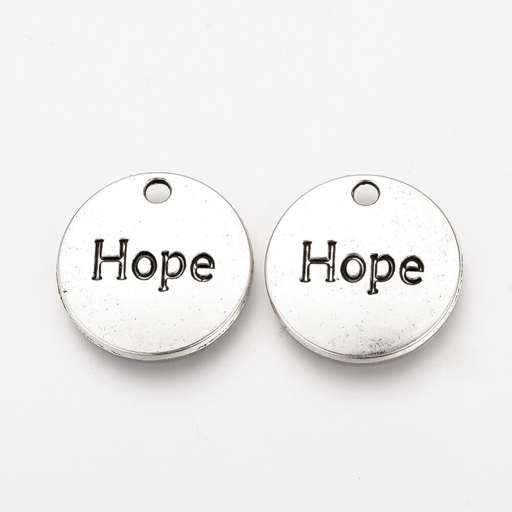 5 Hope Charms Antiqued Silver Word Charms Inspirational Pendants Jewelry Supply - $3.47