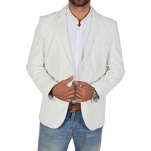 Leather Blazer Jacket Coat Men&#39;s Button Lambskin Two Soft Men Slim Fit White 8 - £38.44 GBP+