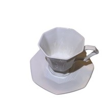 NIKKO Classic Collection White Footed Coffee Cup &amp; Saucer Ribbed Octagon... - $14.36