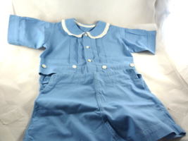 Vintage 1940&#39;s Baby Boy Romper Blue cotton Mother of pearl buttons &amp; sna... - £23.70 GBP