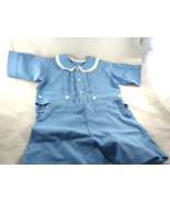 Vintage 1940&#39;s Baby Boy Romper Blue cotton Mother of pearl buttons &amp; sna... - $29.69