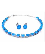 Blue Fire Opal Tennis Bracelet Stud Earrings Jewelry Set Sterling Silver - $66.48 CAD