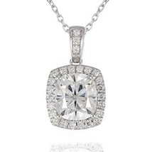 3.00Ct Cushion Cut Simulated Moissanite 14K White Gold Plated Stunning Pendant - £156.98 GBP