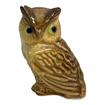 Vintage Trinket Owl Figurine Miniature Green Eyes Great Horned Mini Figu... - $18.69