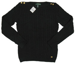 NEW Lauren by Ralph Lauren Womens Sweater!  Black with Gold Buttons   Boat Neck - £33.80 GBP