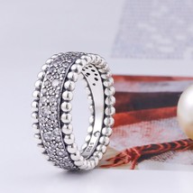 2020 Valentine Release 925 Sterling Silver Beaded Pavé Band Ring With Clear CZ  - £15.55 GBP