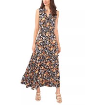 MSK Women Floral-Print Smocked-Waist Tiered Maxi Dress Black/Denim/Rust ... - $33.66