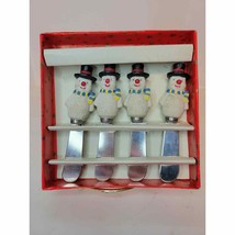 Set of 4 Holiday Snowman Cheese Knives Spreader Christmas Winter Kitchen - £7.86 GBP