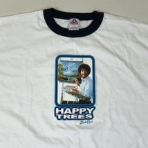 Vintage Y2K Bob Ross Happy Trees Painting White Navy Ringer T-Shirt Mens XL - $19.79