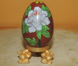 Cloisonné Egg 2.5&quot; Stand Cloisonne Floral Brown Pink Enamel Brass China ... - $22.49