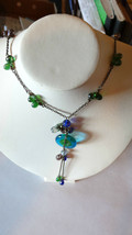 Vintage Clear Green Blue Turquoise Carnival Glass Bead Necklace - £19.92 GBP