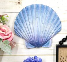 Ocean Nautical Marine Beach Aqua Blue Scallop Sea Shell Wall Plaque Deco... - $21.95