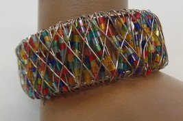 Unbranded Colorful Wire Wrap Cuff Bracelet With Bright Beading.  Adjustable Cuff - £9.46 GBP