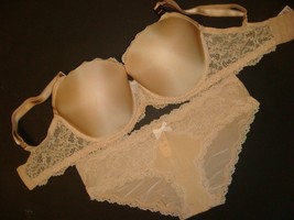 Victoria&#39;s Secret 34DDD Bra Set M Panty Beige Lace Dream Angels - £55.26 GBP