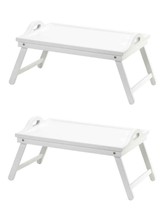 2 WHITE FOLDING SERVING TRAYS Portable Breakfast in Bed Table  - £61.67 GBP