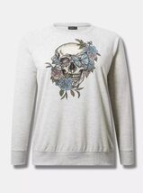 Torrid Size 2 Gray Embellished Skull French Terry Lightweight Sweatshirt - $22.87