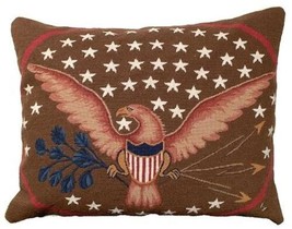 Throw Pillow Needlepoint Eagle and Shield Americana Stars Bird 16x20 20x16 Dark - $339.00