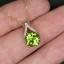 1.30Ct Round Cut CZ Peridot Solitaire Pendant 14K Yellow Gold Silver Plated - £82.38 GBP