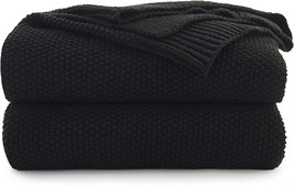Black Cotton Cable Knit Throw Blanket For Couch Sofa Chair Bed, Machine Wash - £35.95 GBP