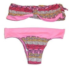 Dunnas Pink Zebra Animal Print Strapless Bandeau Bikini Swimsuit Size XS/S NWT - $58.50