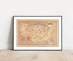 Curious Map of Old Stamps of America Wall Art Print 24x16in - £28.11 GBP