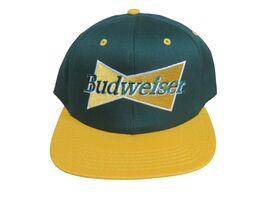 Vintage 90s Budweiser Snapback Hat Forest Green Yellow Made In USA Beer ... - $180.68 MXN