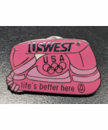 USWEST - Pink Phone - Life&#39;s Better Here - USA Olympic Lapel/Hat Pin Badge - $22.76