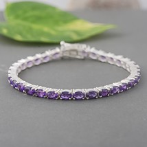 Natural Amethyst Tennis Bracelet, 925 Sterling Silver Jewelry, Gift For Woman - £95.25 GBP