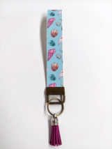 Wristlet Key Fob Keychain Faux Leather Nautical Seashells Fuchsia Tassel... - $7.80