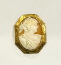 Victorian Translucent Shell Cameo Brooch 10K Yellow Gold Antique - £145.77 GBP