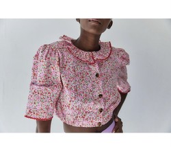 TACH Clothing NWT $150 Bernarda Top Blouse Shirt Handmade Floral Pink Sz Xl - £36.60 GBP