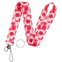 Flower Pattern Neck Lanyard For Keys, Wallet, Id Card - New - Red Flower - £10.29 GBP