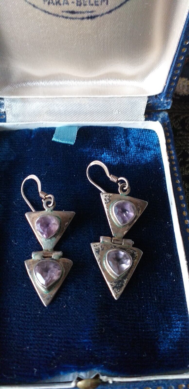 Primary image for Antique Vintage Edwardian Natural Amethyst 925 Silver  Earrings - 5.20 grams.