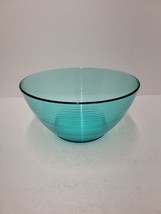 Vintage Arcoroc France Turquoise Teal Green Ribbed Glass Serving Bowl  - $19.30