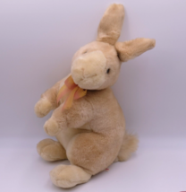 VNTG 1999 14" Commonwealth Sitting Easter Bunny Rabbit Plush Tan With Rust Bow - $18.80