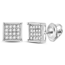 Sterling Silver Round Diamond Square Cluster Fashion Earrings 1/10 Ctw - £73.85 GBP