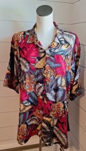 VTG Basic Editions Shirt Womens Sz 26 Button Down Short Sleeve Leopard/C... - $24.74