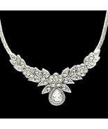 Vtg Marked Dot Inside Circle Avon? Silver Tone Chain Rhinestone Collar Necklace  - $13.09