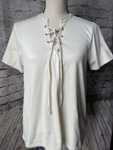 White Crow Womens Shirt Sz M Ivory Faux Suede Lace Up Boho Soft Casual - $194.03 MXN