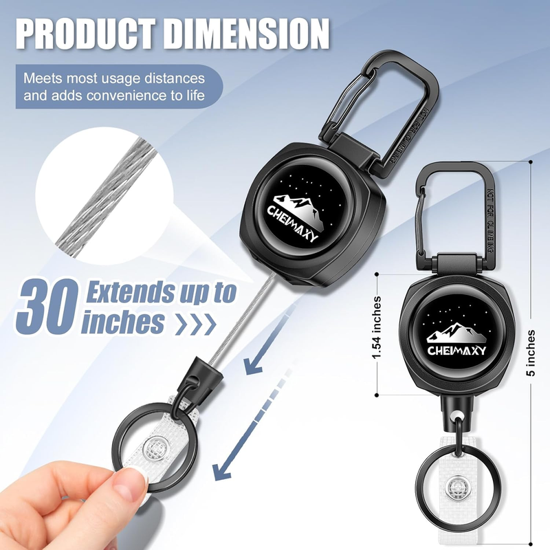 2 Pack Tactical ID Badge Reels, Cheimaxy Heavy Duty Carabiner Retractable Badge  Item image 2