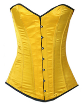 Korset bustier boning long torso steel rear lacing satin yellow - $46.09+