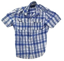 Ecko Unltd. Shirt Size Medium Short Sleeved Plaid Button Up  White And Blue - £10.11 GBP