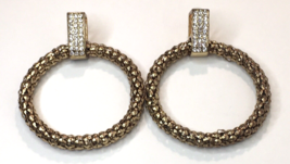 Urban Inspired Hoop Earrings Gold Tone &amp; Rhinestone Thick Chunky 3&quot; - £6.29 GBP