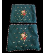 Vintage Needlepoint Pillow Covers Shams Green Floral GORGEOUS Plaid Back... - $179.03 CAD