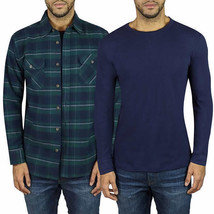 JACHS New York 2 Pack Men&#39;s Waffle Thermal &amp; Flannel Shirt , Green Plaid... - £21.35 GBP